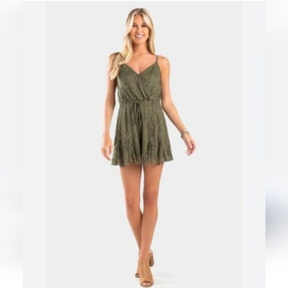 Francesca's Trixx Lace Olive Green Romper Size Small